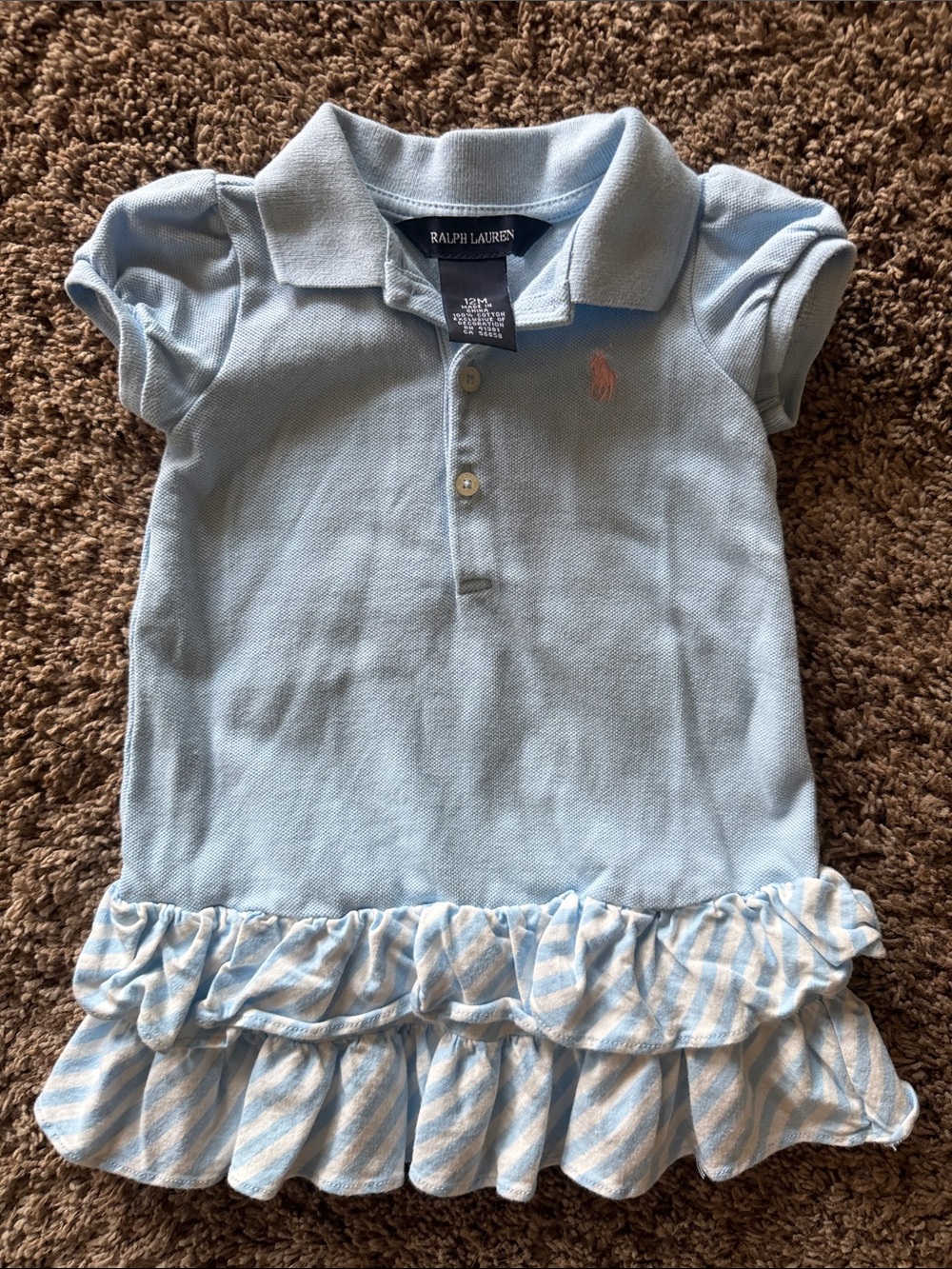 Ralph Lauren Light Blue Girls Polo Dress with Ruffle Hem